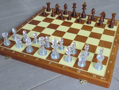 Schach Schachspiel Bernstein Transparent Kunststoff 52 x 52 cm Holz sehr gross