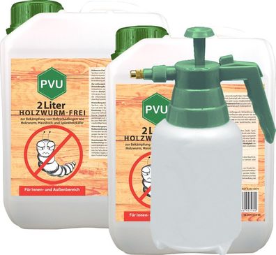 PVU 2x2L + Sprüher Anti Holzwurm Spray Mittel Abwehr Gift Insekten Bekämpfen EX