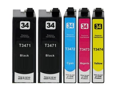 5 Druckerpatronen kompatibel mit Epson T3471, T3472, T3473, T3474, T34XL Golfball