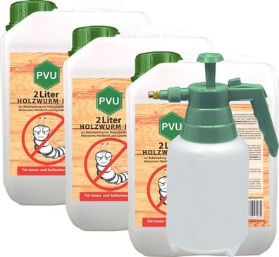 PVU 3x2L + Sprüher Anti Holzwurm Spray Mittel Abwehr Gift Insekten Bekämpfen EX