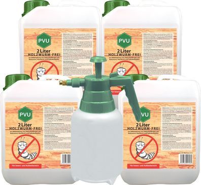 PVU 4x2L + Sprüher Holzwurmtod Spray Mittel Schutz Ex frei gegen Holzwürmer