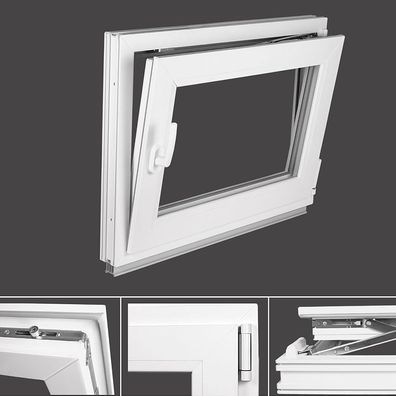 Kellerfenster Fenster 2 Fach BxH 750x400 mm & 75x40 cm Dreh-Kipp Weiß Premium