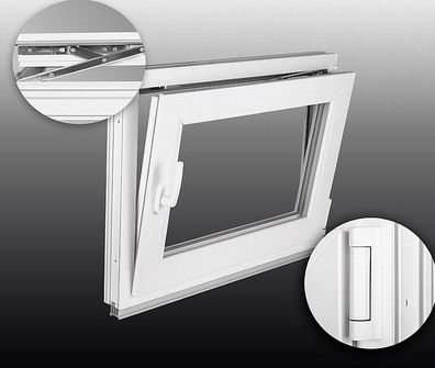 Kellerfenster Fenster 2 Fach BxH 700x600 mm & 70x60 cm Dreh-Kipp Weiß Premium