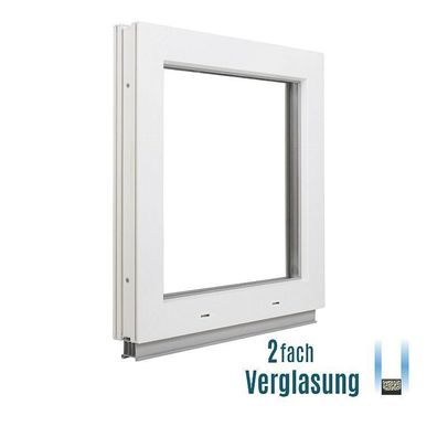 Kunststofffenster Festverglasung (FiB) - 2 fach - Breite: 60-75 cm - weiß - Premium