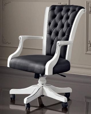 Bürostuhl Holz Chefsessel Chesterfield italienische Möbel schwarz drehbar neu