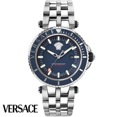 Versace VEAK00418 V-Race Diver blau silber Edelstahl Armband Uhr Herren NEU