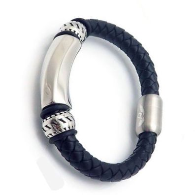 Leder Armband SOLI TWIST - Größe: 22 cm Farbe: Silber