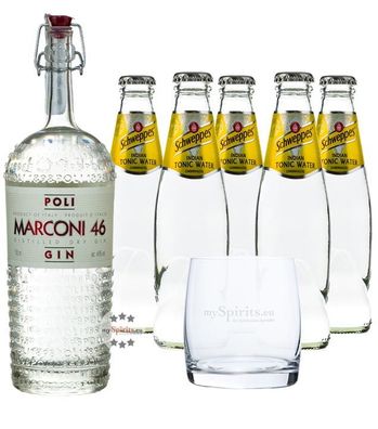 Poli Marconi 46 Gin & Schweppes Indian Tonic Set (46 % vol., 1,7 Liter) (46 % vol., h