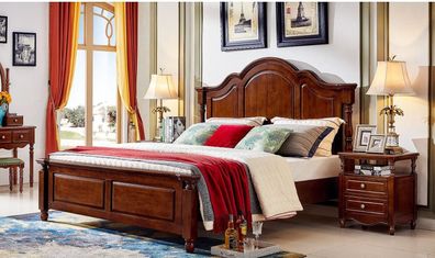 Klassisches Doppelbett Schlafzimmer Bett Möbel Holz Design Betten Massiv Braun