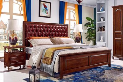 Doppelbett Luxus Schlafzimmer Holz Bett Polster Bettrahmen Möbel Design Barock