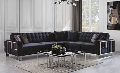 Luxus Ecksofa Textil Couchen Möbel Eckgarnitur Metall Elemente Couch Sofa