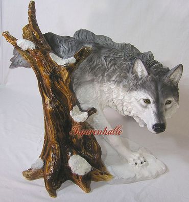 Deko Wolf Grauer Figur Gartenfigur Aufstellfigur Western Prärie Statue Skulptur Wald