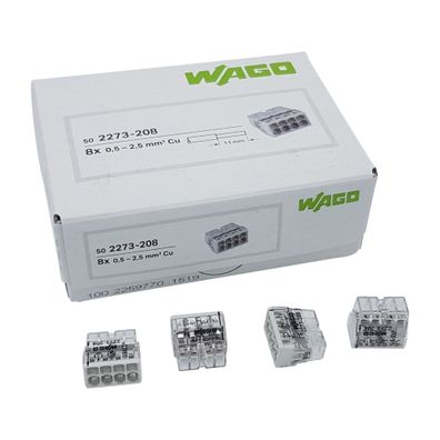 100 Stück Wago 2273-208 Compact-verbindungsdosenklemme Ø 0,5-2,5 mm², 8-polig, ...