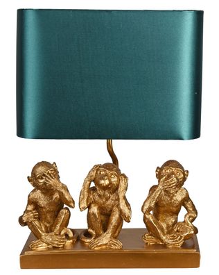 Tischlampe 3 Affen Tischleuchte Affenfigur Leuchte Monkey Lampe Gold Affe