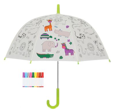 PIY Kinder Regenschirm transparent Dschungel Automatik incl. Stiften KG281