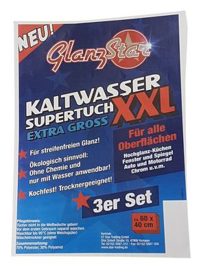 Glanzstar Kaltwasser Supertuch XXL Kochfest 3er Set, Fenster + Glastuch 60x40cm