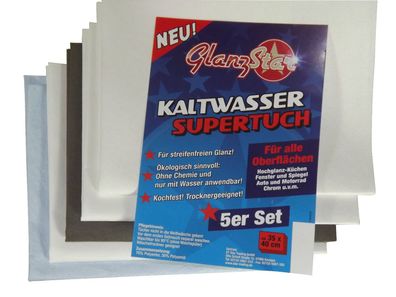 Glanzstar Kaltwasser Supertuch Streifenfrei Kochfest 5er Set Fenster + Glastuch