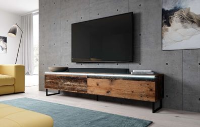 Furnix TV Lowboard Kommode Bargo 180 cm TV-Schrank Metallfüße OHNE LED old wood