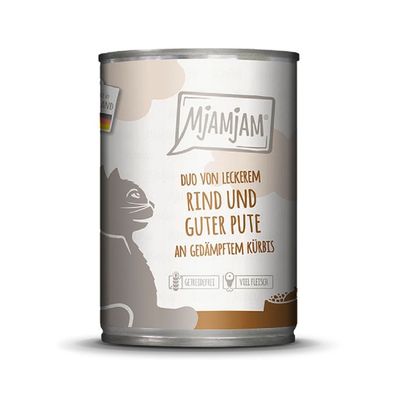 Mjamjam ?DUO von leckerem Rind & guter Pute an gedämpftem Kürbis – 6 x400g ? ...