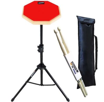 keepdrum DP-RD SET Practice Pad Rot mit Stativ-Tasche und Drumsticks
