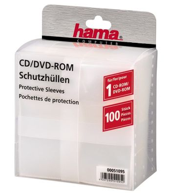 Hama 100x PP Kunststoff SchutzHüllen CDHüllen Sleeves CD DVD BluRay CDTasche