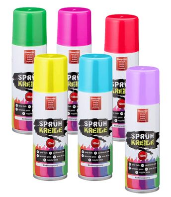 Sprüh Kreide 6 bunten Farben 100 ml Dose - 6er Set - Flüssig Markierungs Spray