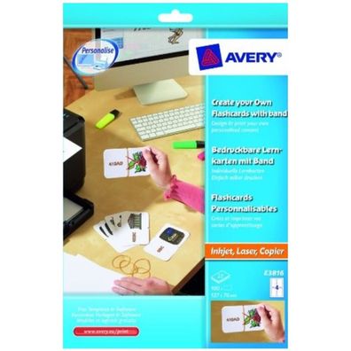 Avery 100 LernKarten + Band für A4 Drucker KarteiKarten LernZettel Uni Schule