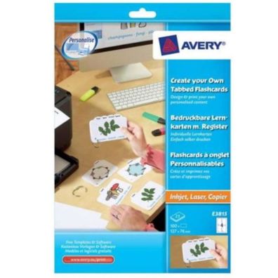 Avery 100 LernKarten + Tab Ring A4 Drucker KarteiKarten LernZettel Uni Schule