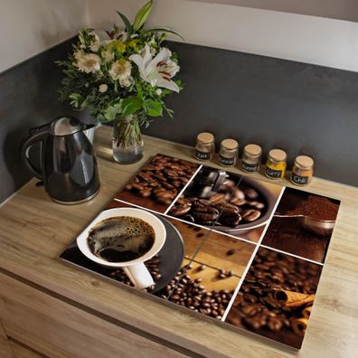 banjado® Herdabdeckung aus gehärtetem Glas zweiteilig Motiv Kaffee&Schokolade