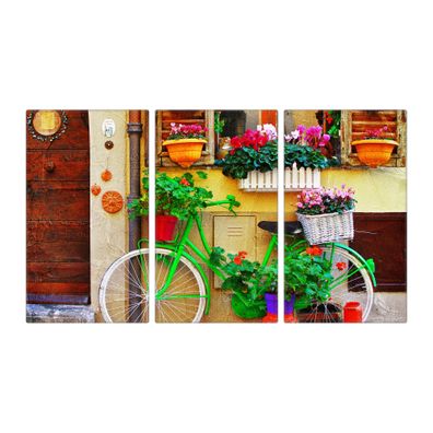 banjado® Herdabdeckung aus Glas dreiteilig je 30x52cm Motiv Grünes Fahrrad