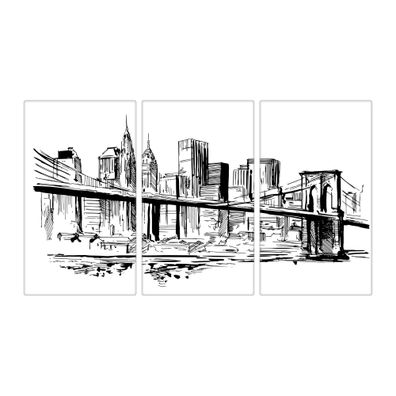 banjado® Herdabdeckung aus Glas dreiteilig je 30x52cm Motiv New York Skizze