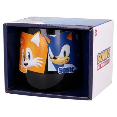 Sonic The Hedgehog Keramik Tasse 380 ml bauchig schwarz black Mug Tazza Igel