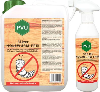 PVU 3L + 500ml Holzwurmtod Holzwurmspray Mittel Schutz gegen Holzwürmer Hausbock