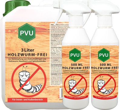 PVU 3L + 2x500ml Anti Holzwurm Spray Mittel Abwehr Gift Insekten Bekämpfen frei