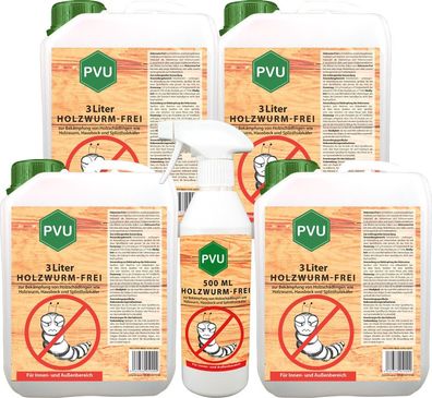 PVU 4x3L + 500ml Anti Holzwurm Tod Spray Mittel Abwehr Schutz Insekten Bekämpfen