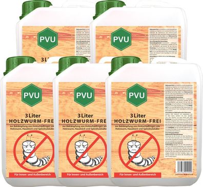 PVU 5x3L Anti Holzwurmspray Tod Mittel Schutz gegen Holzwürmer Hausbock frei