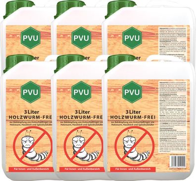 PVU 6x3L Anti Holzwurmmittel Schutz Ex frei gegen Holzwürmer Hausbock Abwehr