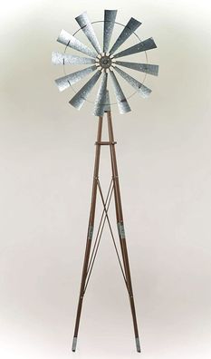 Windrad Gartenwindrad Holz Metall Windmühle Kugellager Gartendeko Texasrad 260cm