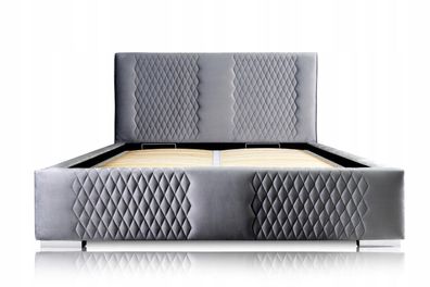 Bett Grau Doppelbett Modern Elegantes Bett Polster Stoff Schlafzimmer Modern Neu