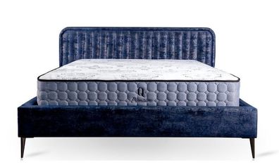Bett Blau Doppelbett Schlafzimmer Holz Möbel Design Elegantes Polster Stoff Neu