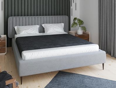 Bett Grau Doppelbett Schlafzimmer Holz Möbel Design Elegantes Polster Stoff Neu