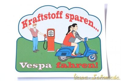 Aufkleber "Kraftstoff sparen ... Vespa fahren!" - Retro Sticker Werbung Sticker