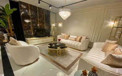 Luxus Sofagarnitur Couch Set Polster Möbel Metall 3 + 3 + 1 Sitz Garnituren