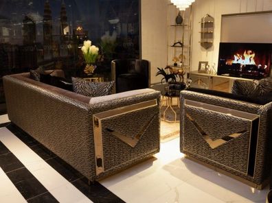 Luxus Sofagarnitur 3 + 3 + 1 Sitz Sofa Sessel Sofa Couch Wohnzimmer Möbel