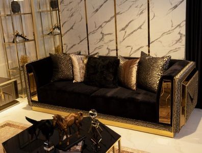 Luxus Couch mit Metall Edelstahl Sofa Couchen Dreisitzer Sofa Polster Möbel