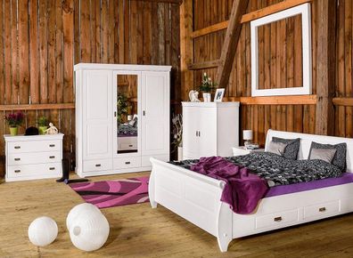 Schlafzimmer Set Design Landhaus Luxus Möbel Bett Nachttisch Kommode Neu 6 tlg.