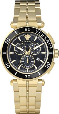 Versace VE3L00522 Greca Chrono schwarz gold Edelstahl Armband Uhr Herren NEU