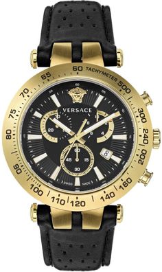 Versace VEJB00422 V-Race Bold Chrono gold schwarz Leder Armband Uhr Herren NEU