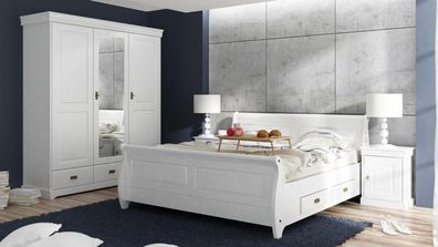 Schlafzimmer Set Bett Nachttisch Kleiderschrank Hotel Betten Holz Design 4tlg.