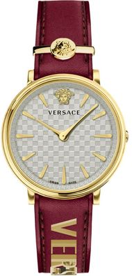 Versace VE8104322 V-Circle Lady weiss/ silber gold rot Leder Damen Uhr NEU